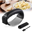 Garlic Press Rocker, 2024 New Upgraded Stainless Steel Garlic Presser with Peeler and Cleaning Brush, Garlic Chopper for Smash Garlic Kitchen Gadgets Tools (Black)