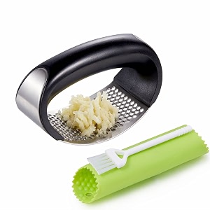 garlic press rocker silicon garlic peeler stainless steel garlic mincer clove crusher masher mincing tool innovative new kitchen gadget silver black colour