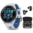 Garmin Forerunner 265 Music GPS Running 46 mm Smartwatch, Whitestone with AMOLED 1.3 in Touchscreen Display Black Earbuds Bundle, White +Blk EarBuds