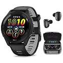 Garmin Forerunner 265 Music GPS Running 46 mm Smartwatch, Black with AMOLED 1.3 in Touchscreen Display Black Earbuds Bundle, Black +Blk EarBuds