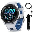 Garmin Forerunner 265 Music GPS Running 46 mm Smartwatch, Whitestone with AMOLED Touchscreen Display E-Bank Bundle, White +E-bank