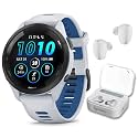 Garmin Forerunner 265 Music GPS Running 46 mm Smartwatch, Whitestone with AMOLED Touchscreen Display White Earbuds Bundle, White +Wht EarBuds