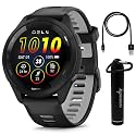 Garmin Forerunner 265 Music GPS Running 46 mm Smartwatch, Black with AMOLED 1.3 in Touchscreen Display E-Bank Bundle, Black +E-bank