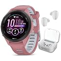 Garmin Forerunner 265S Music GPS Running 42 mm Smartwatch, Pink with AMOLED 1.1in Touchscreen Display White Earbuds Bundle, Pink +Wht EarBuds
