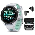 Garmin Forerunner 265S Music GPS Running 42 mm Smartwatch, Whitestone with AMOLED 1.1in Touchscreen Display Black Earbuds Bundle, White +Blk EarBuds