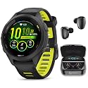 Garmin Forerunner 265S Music GPS Running 42 mm Smartwatch, Black with AMOLED 1.1in Touchscreen Display Black Earbuds Bundle, Black +Blk EarBuds