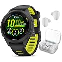 Garmin Forerunner 265S Music GPS Running 42 mm Smartwatch, Black with AMOLED 1.1in Touchscreen Display White Earbuds Bundle, Black +Wht EarBuds