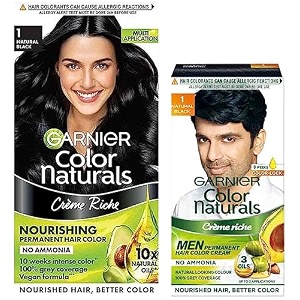garnier color naturals crme hair color shade 1 natural black 70ml  60g and garnier color naturals men natural black 30ml30gm