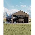 Garvee 12'X24'X9' Metal Carport, Enclosed Car Ports with Heavy Duty Steel Frame and 220 g Tarp, All-Weather Carport for Full-Size Pickup Trucks, Bass Boats, and Tractors