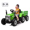 Garvee 12V 7Ah Kids Ride on Tractor with Trailer &amp; Remote Control, 5Mph