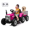 Garvee 12V 7Ah Kids Ride on Tractor with Trailer &amp; Remote Control, 5Mph
