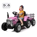 Garvee 12V 7Ah Kids Ride on Tractor with Trailer &amp; Remote Control, 5Mph