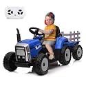 Garvee 12V 7Ah Kids Ride on Tractor with Trailer &amp; Remote Control,5Mph