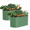Garvee 2 Pack 4x2x2ft Galvanized Raised Garden Bed, Oval Metal Planter Box