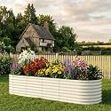 Garvee 8x2x2ft Galvanized Raised Garden Bed, Oval Outdoor Metal Planter Box