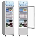 Garvee Commercial Beverage Refrigerator, One Glass Door Display Refrigerator with 360° Circulation Cooling, Frost-Free, Adjustable Shelves Merchandiser Fridge Upright Cooler, Energy-Saving Comp