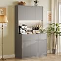 Garvee Kitchen Pantry Cabinet,71 in Tall Storage Cabinet with Doors&amp;Shelves Adjustable, Kitchen Storage Hutch with Microwave Shelf, Led Lights&amp;Charging Station,Corner Pantry Cabinet