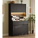 Garvee Kitchen Pantry Storage Cabinet, Tall Storage Cabinet with Doors and Shelves, Kitchen Storage Hutch with Microwave Stand, Led Lights and Charging Station, Corner Pantry Cabinet, Black