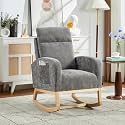 Garvee Modern Nursery Rocking Recliner Chair with Wood Legs, Side Pocket &amp; High Back for Living Room Bedroom