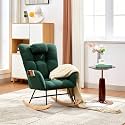 Garvee Nursery Rocking Chair,300Lb Glider Chair with Wood Legs/Two Side Pockets,Teddy Upholstered Glider Rocker with Padded Seat High Backrest for Living Room/Bedroom/Nursery