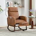 Garvee Nursery Rocking Chair with Foot Rest,Modern PU Upholstered Reading Glider Chair,High Backrest &amp; Side Pocket for Living Room, Bedroom, Baby Room