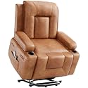 Garvee Oversized Power Lift Recliner Chair - Heat and Massage, PU Leather Electric Lift Recliner for Elderly &amp; Mobility Impaired, Adjustable Back and Legs, Heavy Duty Lift Chair for Seniors