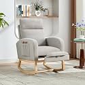 Garvee Rocker Chair Upholstered Tall Back Arm Chair w/Side Pockets, Ursing Rubber Wood Legs and Side Pocket for Living Room, Bedroom,Upholstered Lounge Chair with Solid Wood