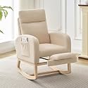 Garvee Wingback Accent Rocker Chair Upholstered Tall Back Arm Chair w/Side Pockets, Ursing Rubber Wood Legs and Side Pocket for Living Room, Bedroom,Upholstered Lounge Chair with Solid Wood Ba