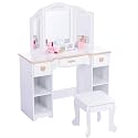 GarveeHome 2-in-1 Children's Dressing Table Set, Children's Dressing Table with Mirror, Dressing Table for Girls, Children's Make-Up Table with Stool, Drawers, Open Compartments, Princess Dressing