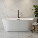 Freestanding Bathtub, Deep Soaking Tub for Adults, Stand Alone Tub with Integrated Overflow Drain, CUPC Certified Modern Bathroom Tub, Acrylic, White, 59Inch