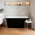 49 in Acrylic Freestanding Bathtub, Deep Soaking Stand Alone Tub with Chrome Overflow and Drain, Oval Bath Easy to Install,black exterior and white interior, Comfortable Small Space Tub