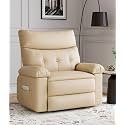 GarveeHome Oversized Wide Recliner Chair - Faux PU Leather Large Manual Recliner for Adults, Lazy Chair with 1.5X Sponge Comfort Arm and Back for Living Room, Bedroom - Cream