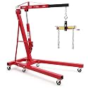 GarveeTech 2-Ton Folding Engine Hoist Cherry Picker 4400 Lb Capacity Hydraulic Shop Crane with Telescoping Boom 6 Caster Wheels for Automotive Repair Garage Use Includes Hitch and Storage Red