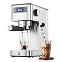 GarveeTech Coffee machine, 20 bar filter holder with milk frother for espresso, cappuccino and latte - compact espresso machine with thermoblock, hot water function and descaling indicator