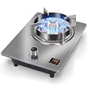 Gas Hob 7.2Kw Nine-Chamber High-Fire Built-In Gas Cooktop, Black Tempered Glass & Stainless Steel Panel (B LPG) (Black LPG)