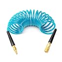 GASHER 1/4" 10FT Polyurethane Recoil Air Hose with Quick Coupler Plug Blue