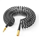 GASHER 1/4" 25FT Polyurethane Recoil Air Hose with Quick Coupler Plug Black
