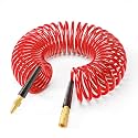 GASHER 1/4" 25FT Polyurethane Recoil Air Hose with Quick Coupler Plug Red