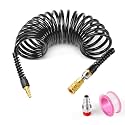 GASHER 1/4" x 10FT Reinforced Polyurethane Recoil Air Hose with Bend Restrictor, Air Hose kit With 360°Swivel Coupler, 1/4" Industrial Quick Coupler and Plug(Black)