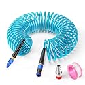 GASHER 1/4" x 25FT Blue Reinforced Polyurethane Air Hose with Bend Restrictor, 1/4" AMT Universal Air Coupler and Plug for Air Compressor