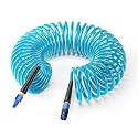 GASHER 3/8" 25FT Polyurethane Recoil Air Hose AMT Universal Coupler Blue