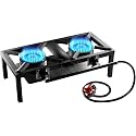 GasOne High Pressure Double Propane Burner - Outdoor Cooking with Heat Shield and Guard – Propane Burner Head for Camping, Tailgating, Seafood Boil, Home Brewing - Patent Pending