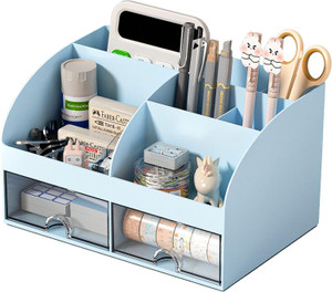 on gate 8 compartments plastic desk organiser with 6 compartments  2 drawer pens staplers clips mobile holder