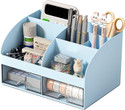 ON GATE 8 Compartments Plastic Desk Organiser with 6 Compartments & 2 Drawer Pens Staplers Clips Mobile Holder