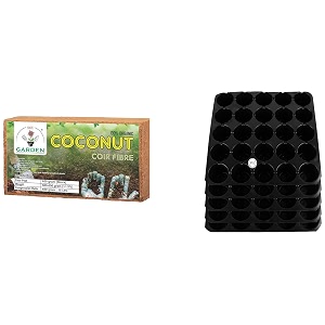 gate garden cocopeat brick 650gm - expands to 35 kg powder amp kraft seeds seedling tray - pack of 5 black