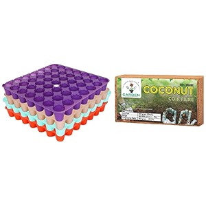 gate garden cocopeat brick 650gm - expands to 35 kg powder amp kraft seeds plastic seeds tray assorted 3x38cm set of 4