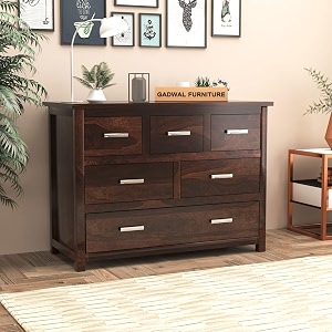 gateway furniture 6-drawer sheesham wood chest of drawers for stylish living room storage tyler walnut finish