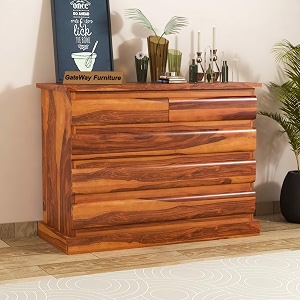 gateway furniture 5-drawer sheesham wood wooden chest of drawers for stylish living room storage julianhoney finish