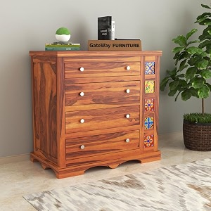 gateway furniture solid sheesham wood wooden chest of drawers with 4 drawer storage  multipurpose storage cabinet rack for bedroom home living room ethan honey finish