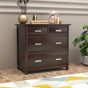gateway furniture solid sheesham wood chest of drawers with 4-drawer storage kayden walnut finish